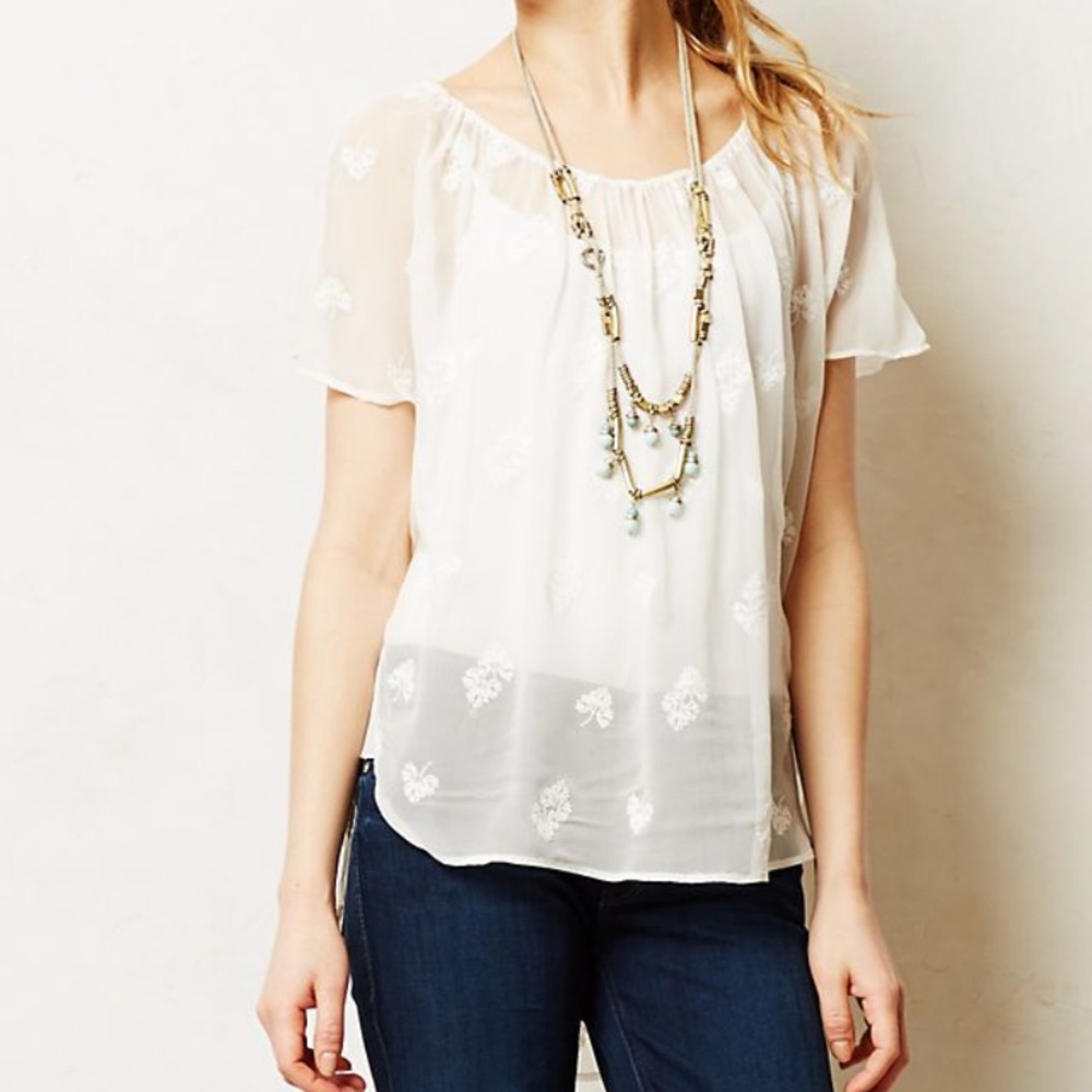 Anthropologie Honey Locust Embroidered Top